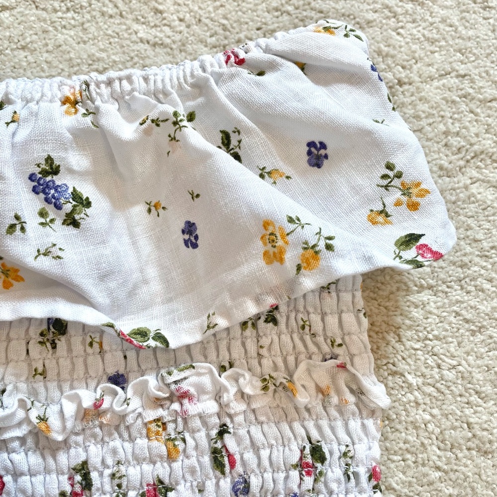 Reformation White Floral Smocked Tank Top - Picture 3 of 8